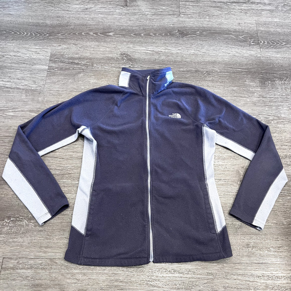 North Face Jacket Women Medium Purple Gray Fleece Full Zip Lightweight Mock Neck - Picture 1 of 14